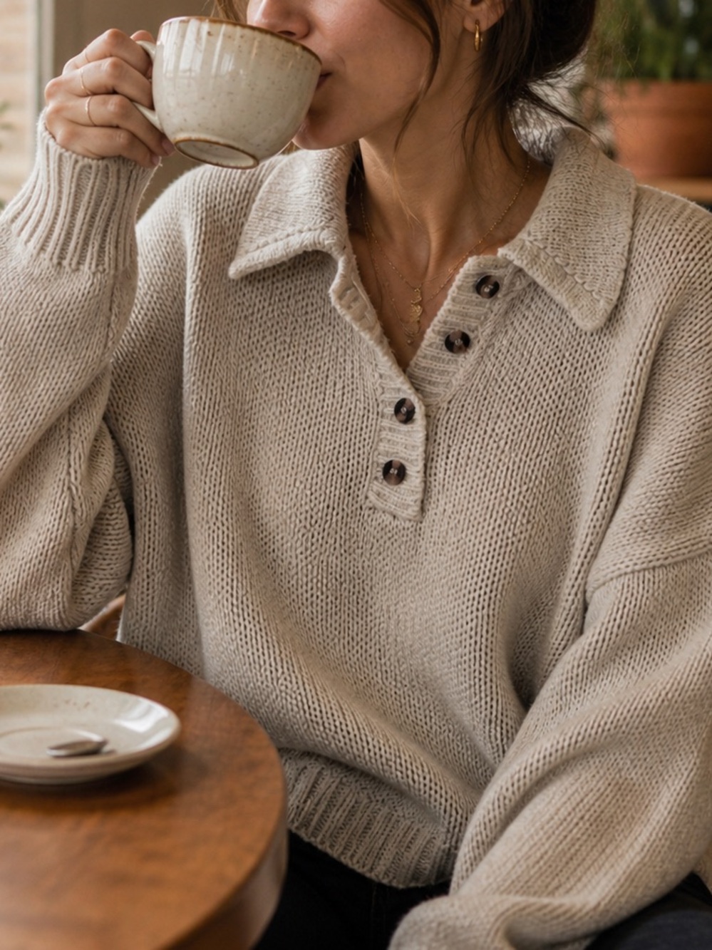 Harper Cream Collared Knit Sweater